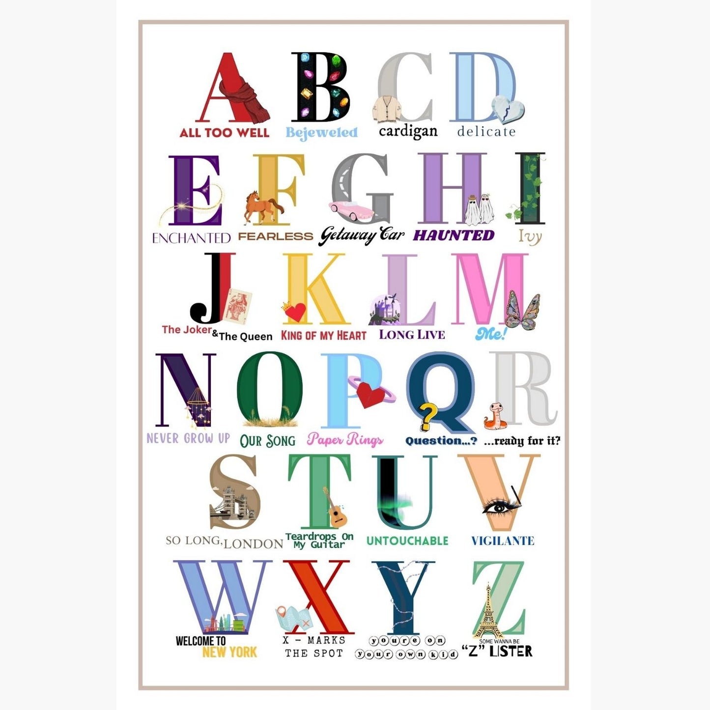 Swiftie ABCs Poster 11x14