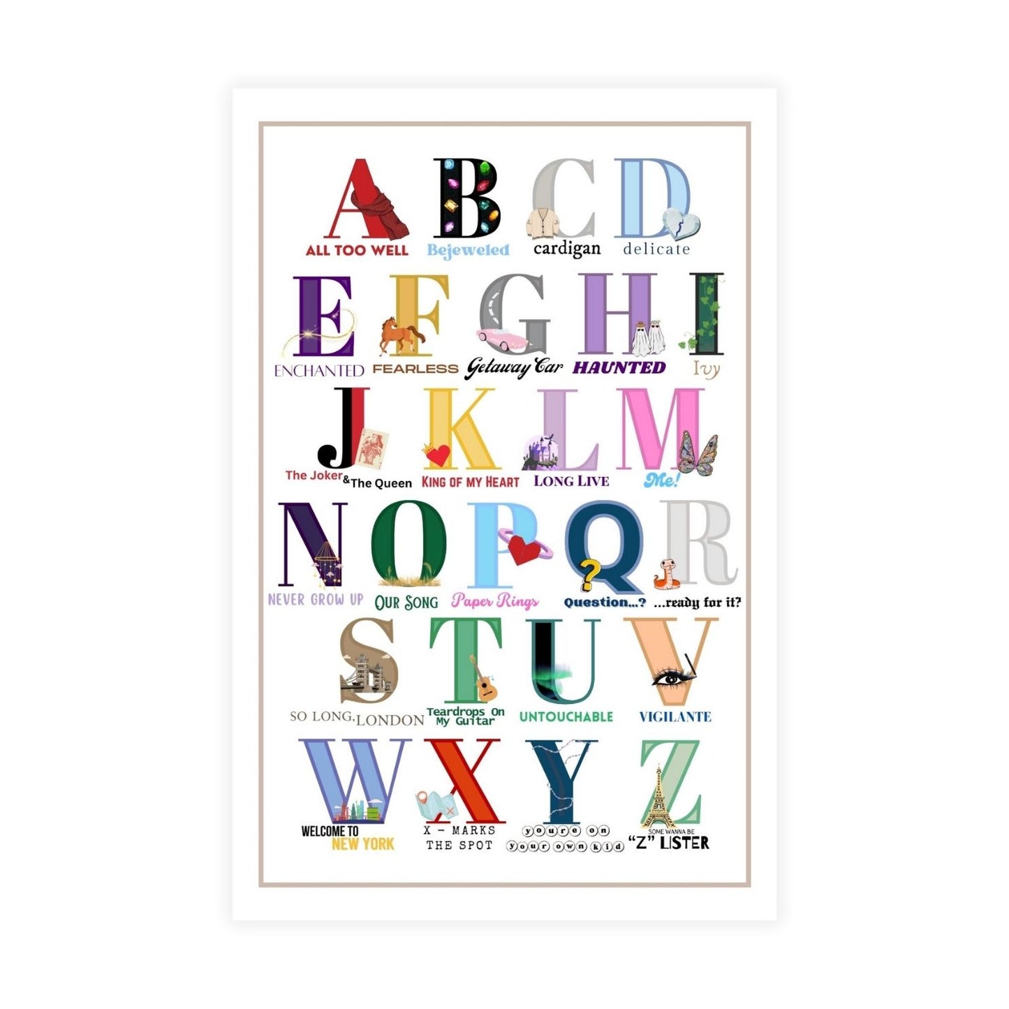 Swiftie ABCs Poster 11x14
